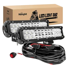12 Inch 72W Double Row Spot Flood Led Light Bars (Pair) | 10FT Wire 3Pin Switch