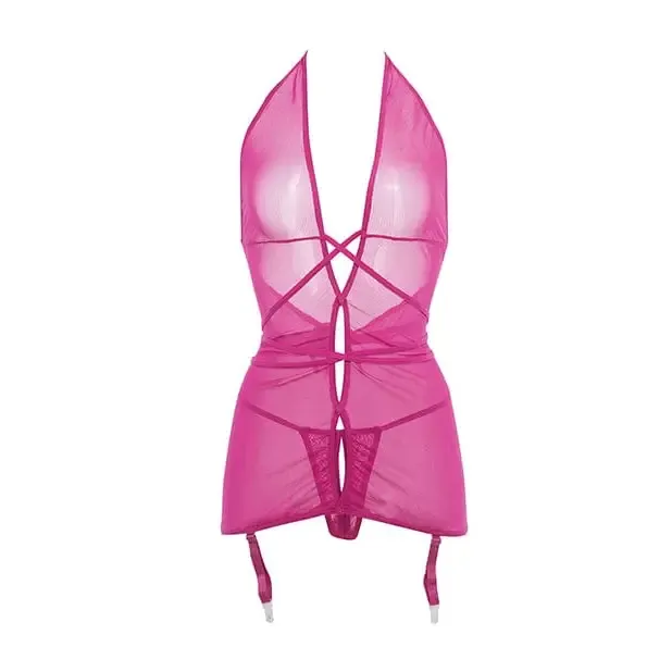 Allure 'Savannah' Sheer Mesh Garter Dress & Open Thong