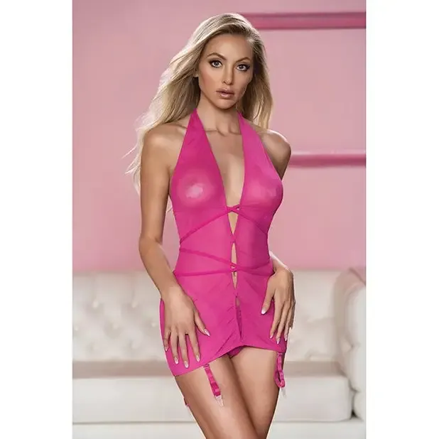 Allure 'Savannah' Sheer Mesh Garter Dress & Open Thong