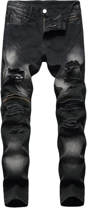 Andongnywell Mens Straight Leg Regular Fit Classic Basic Denim Jeans Classic Biker Jeans Ripped Casual Pants