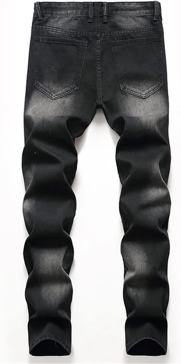 Andongnywell Mens Straight Leg Regular Fit Classic Basic Denim Jeans Classic Biker Jeans Ripped Casual Pants