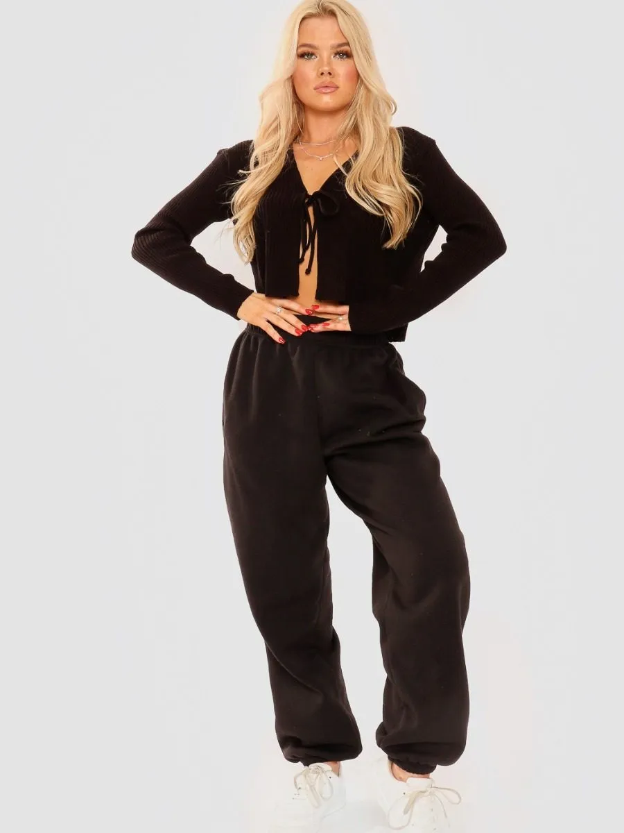 Anne Tie Front Knit Cardigan Top In Black