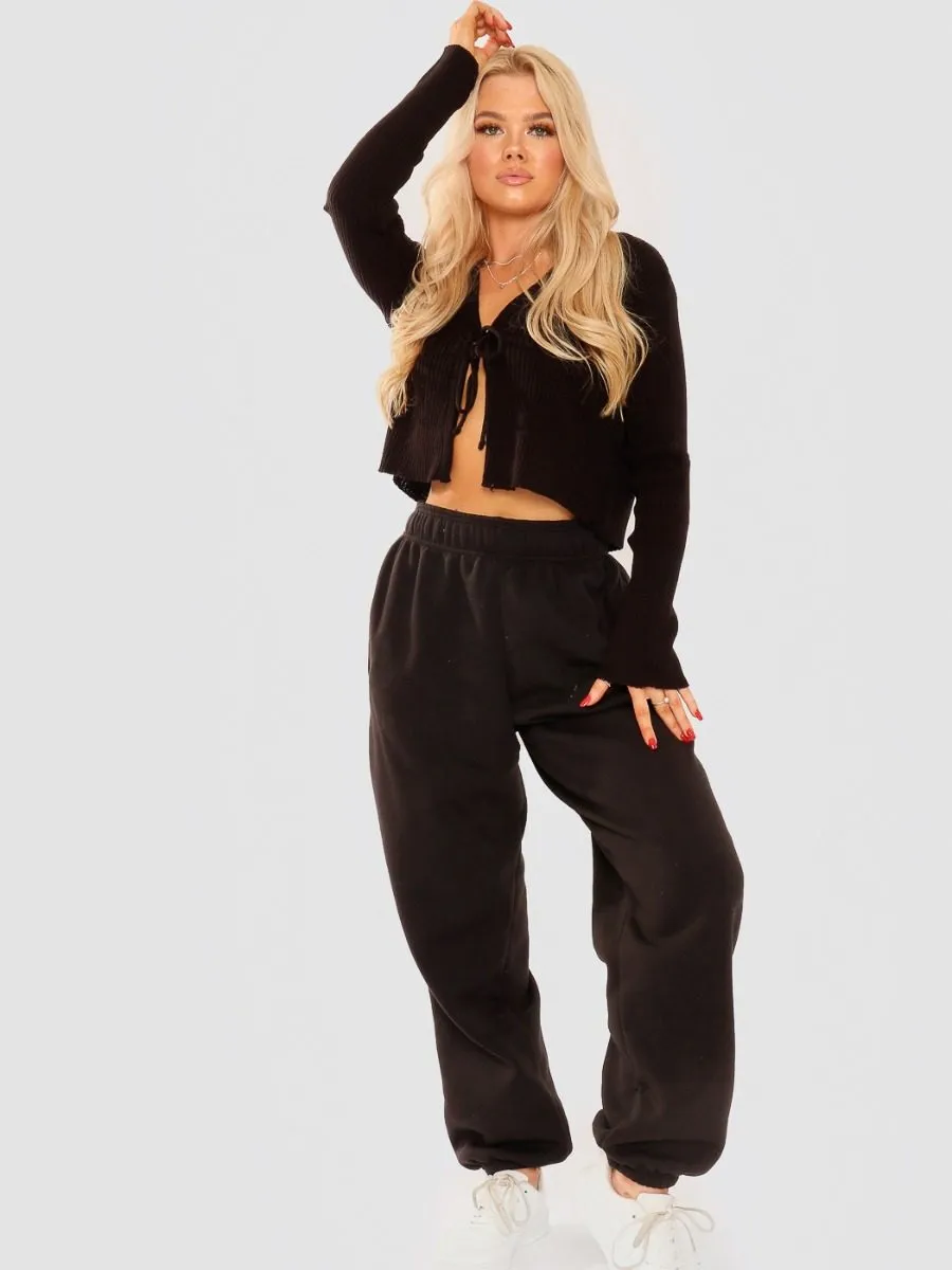 Anne Tie Front Knit Cardigan Top In Black