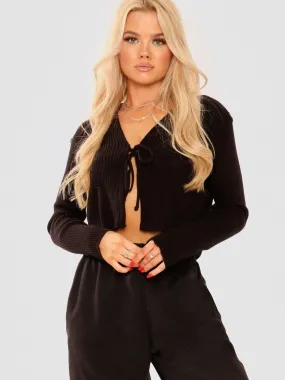 Anne Tie Front Knit Cardigan Top In Black