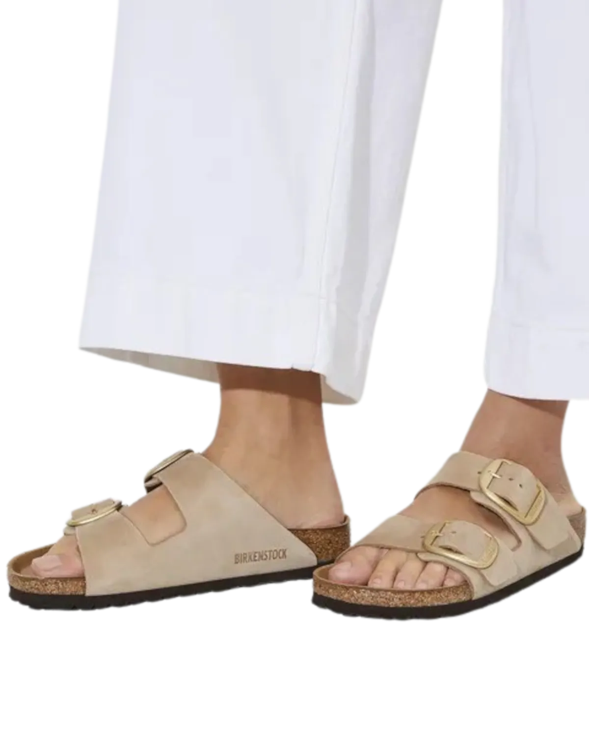 Arizona Big Buckle Nubuk Leather Sandals in Sandcastle