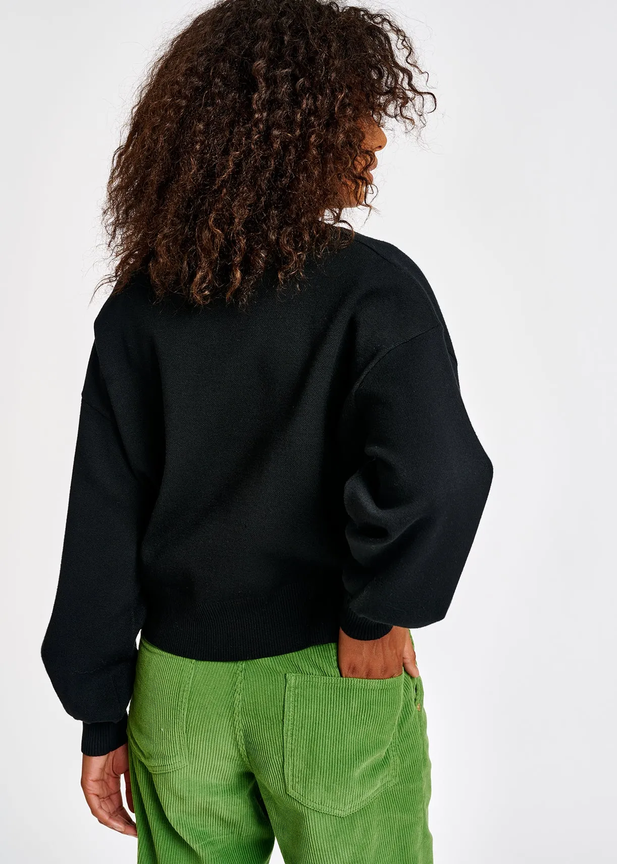 Black relaxed-fit V-neck cardigan