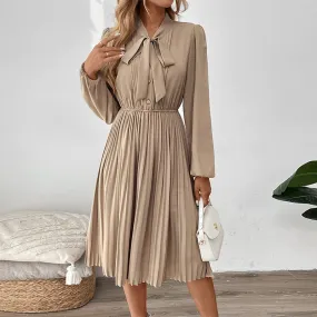 Bow Collar Lace-up Buckle Dress