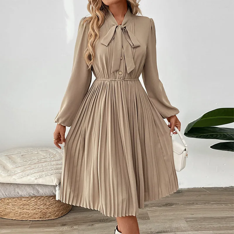 Bow Collar Lace-up Buckle Dress