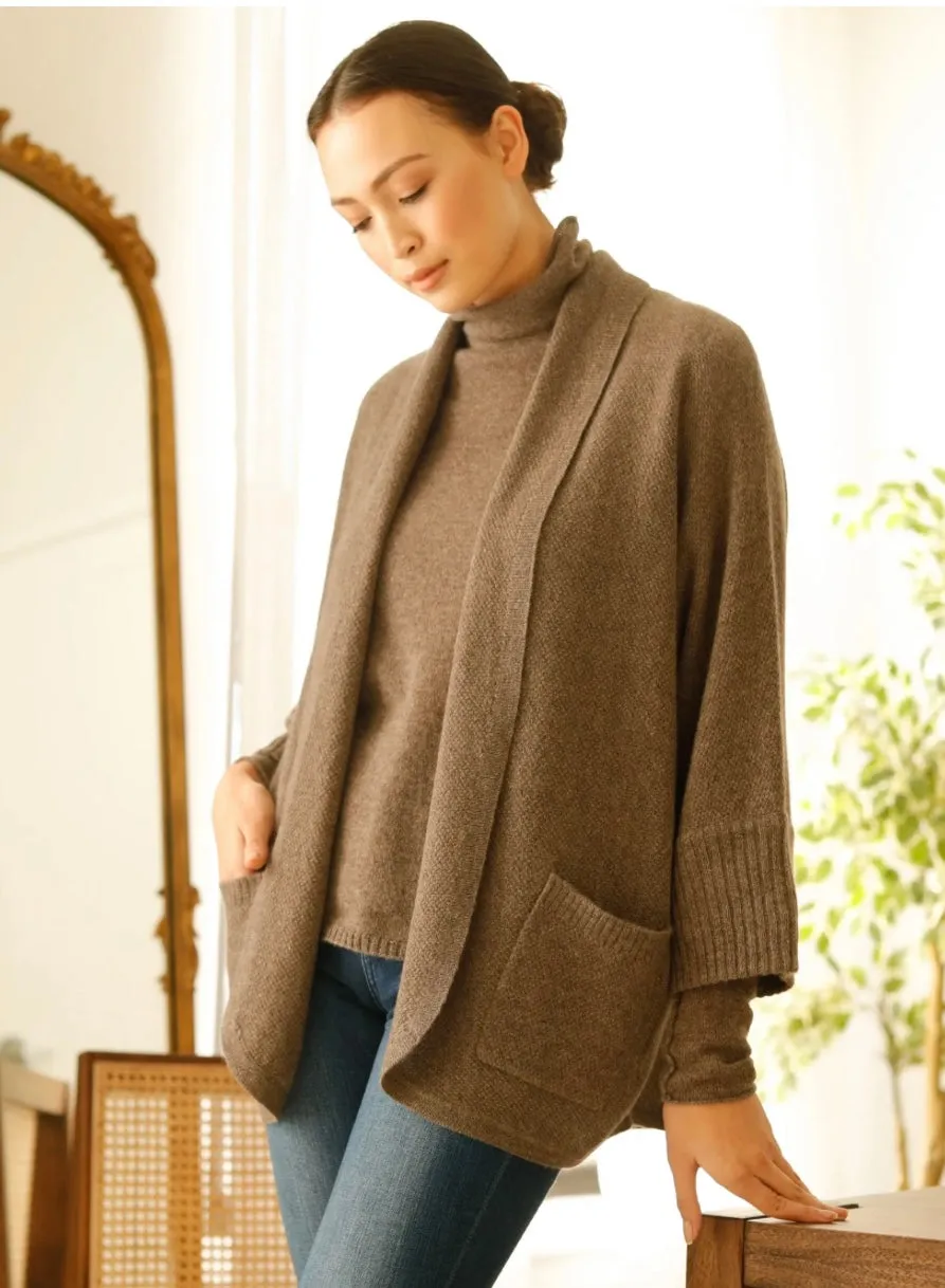 Cashmere Cashmere Maggie Elliptical Cardi- An instant classic! Available in heather mushroom, black and charcoal
