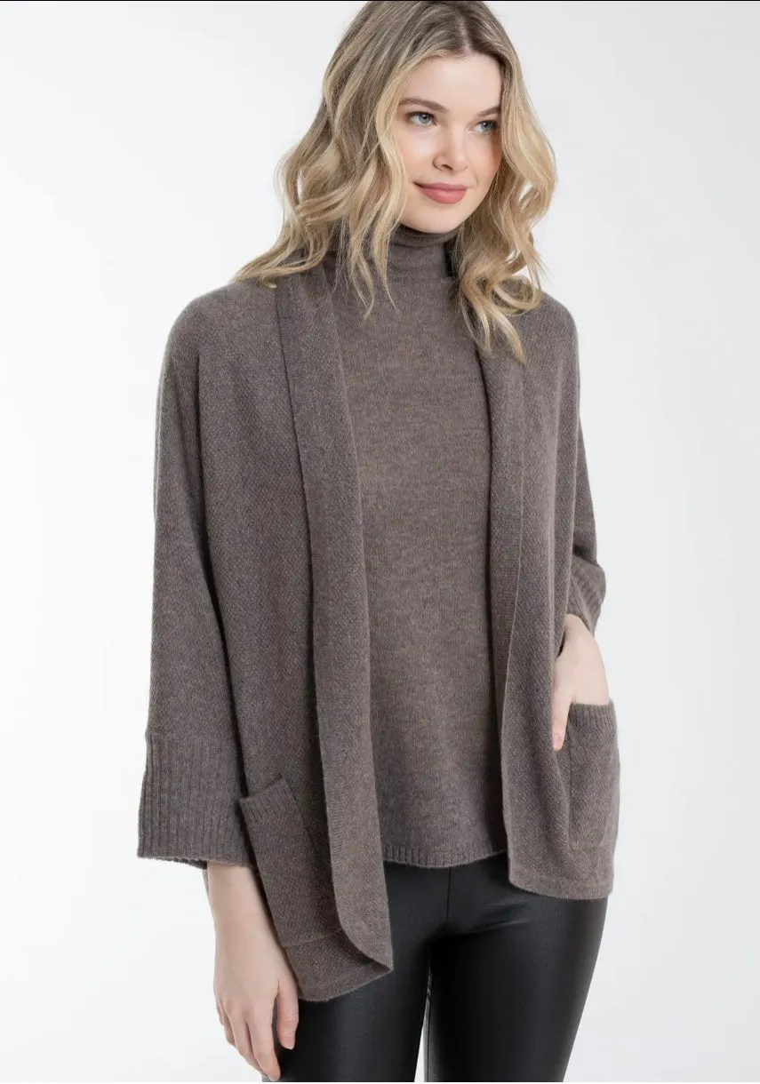 Cashmere Cashmere Maggie Elliptical Cardi- An instant classic! Available in heather mushroom, black and charcoal