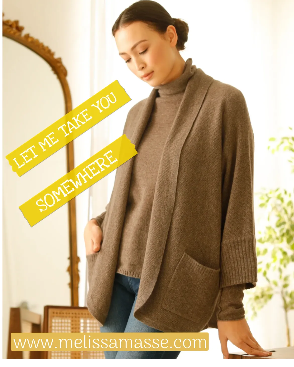Cashmere Cashmere Maggie Elliptical Cardi- An instant classic! Available in heather mushroom, black and charcoal