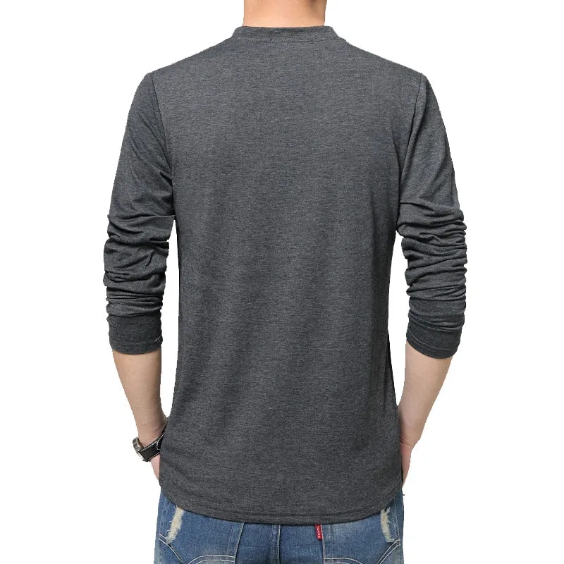 Casual Long Sleeve V Neck Patchwork T-Shirt