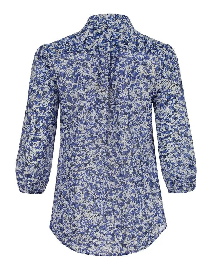 Cobalt Garden Floral Tie Neck Blouse