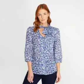 Cobalt Garden Floral Tie Neck Blouse
