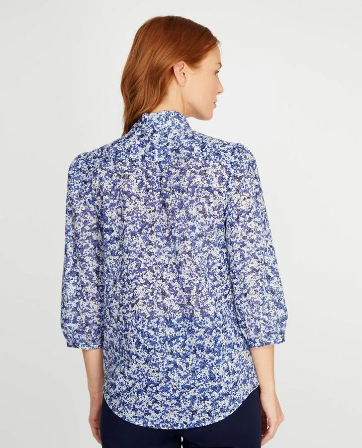 Cobalt Garden Floral Tie Neck Blouse