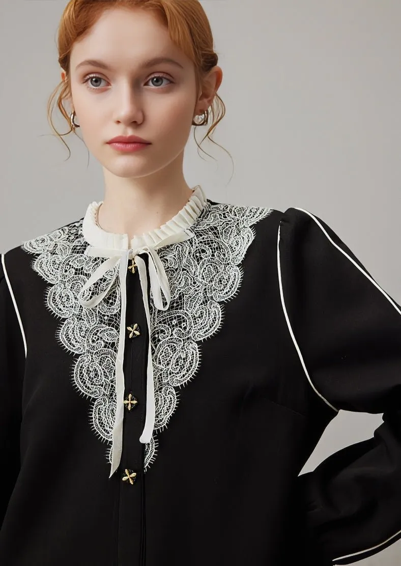 EMBROIDERED A-LINE LOOSE BLACK DRESS