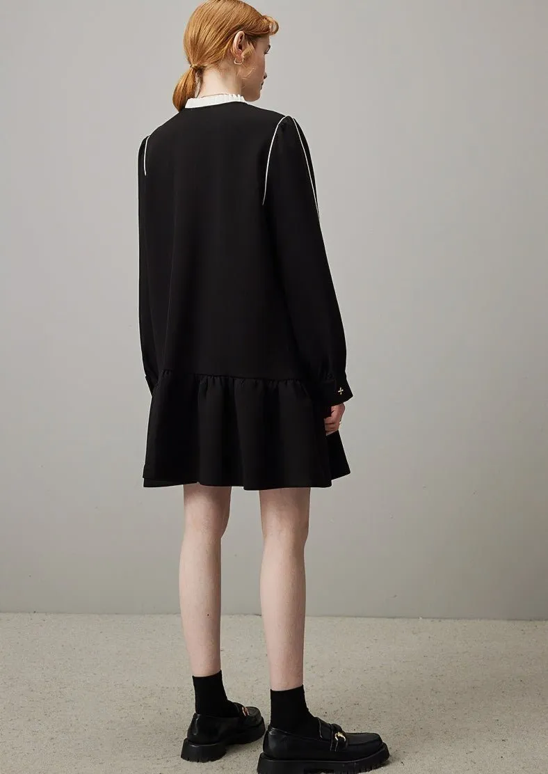 EMBROIDERED A-LINE LOOSE BLACK DRESS