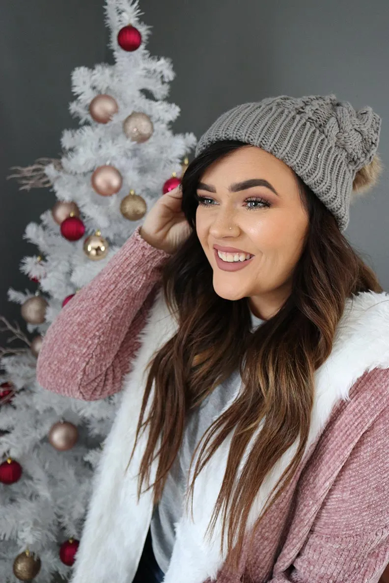 Emryn Chenille Open Front Fur Trimmed Cardigan - Dusty Rose