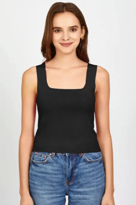 Eva Square Neck Sweater Tank- Black