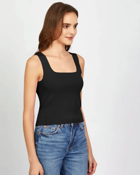 Eva Square Neck Sweater Tank- Black