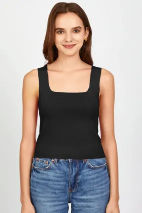 Eva Square Neck Sweater Tank- Black