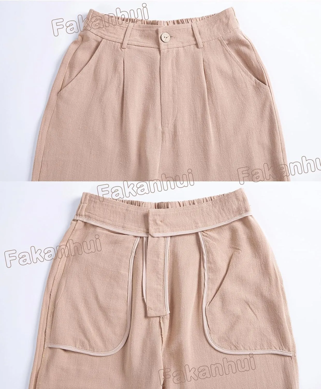 Fakanhui Women's Linen Dressy Work Casual Pants Summer Business Straight Wide Leg Cotton Linen Trouser Pants