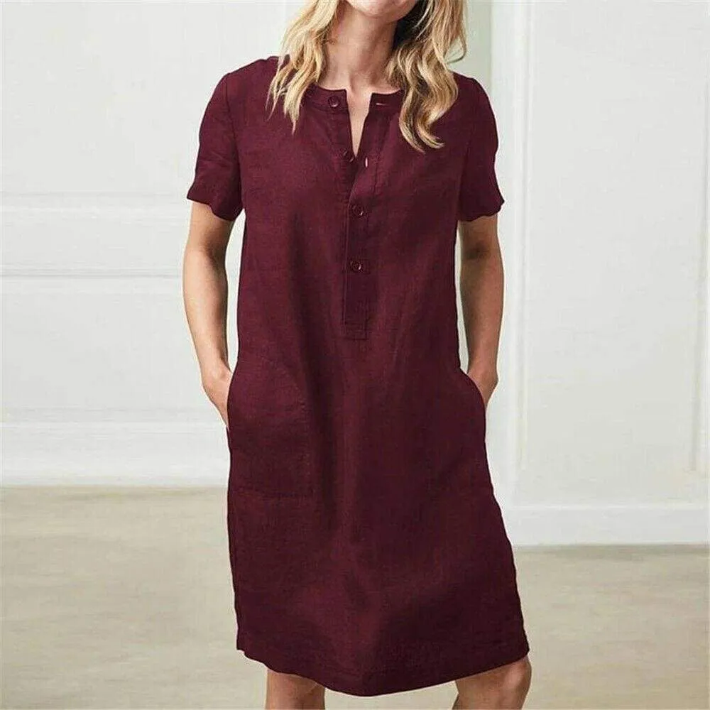 FashionSierra - Fashion Women Summer Solid O Neck Short Sleeve Sundress