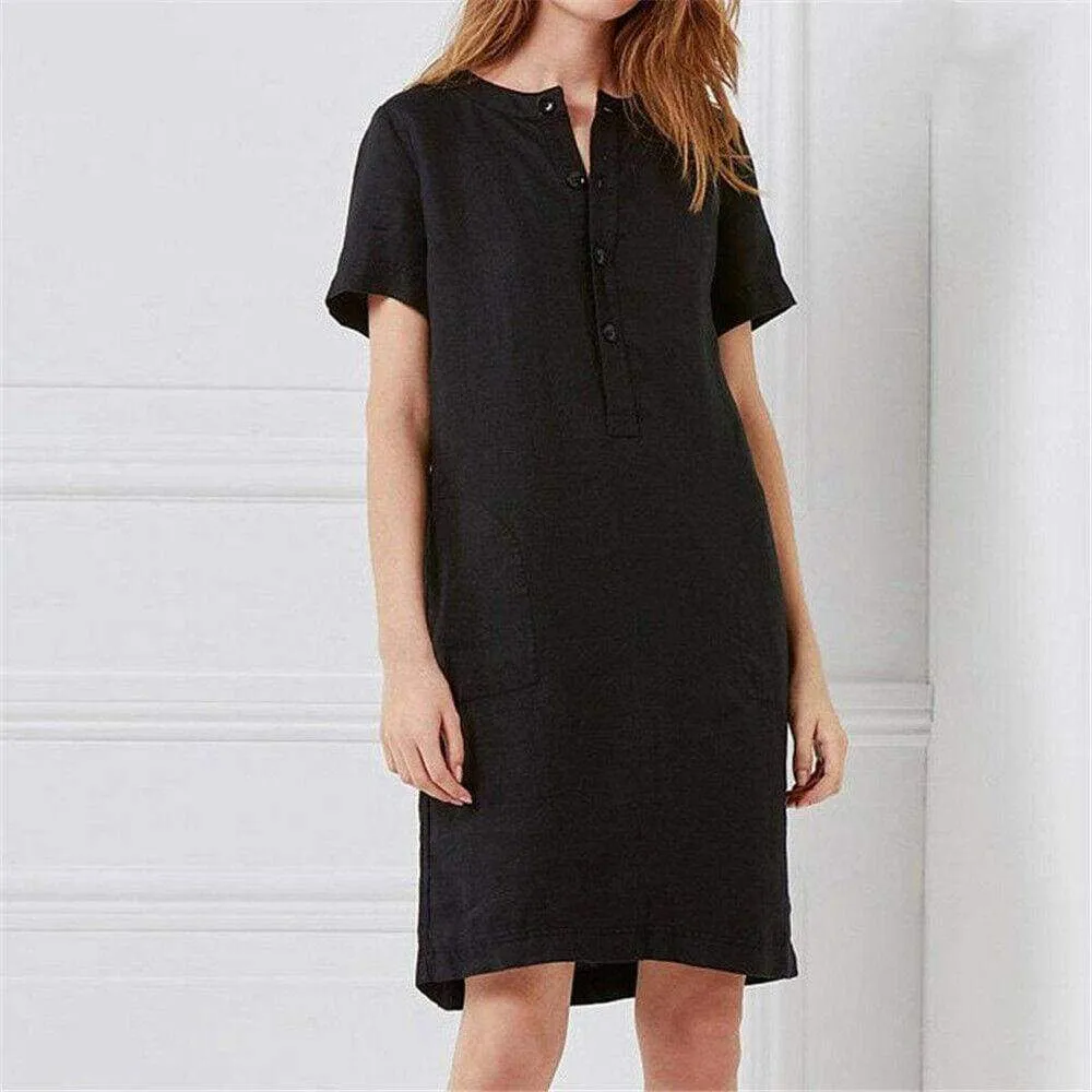 FashionSierra - Fashion Women Summer Solid O Neck Short Sleeve Sundress