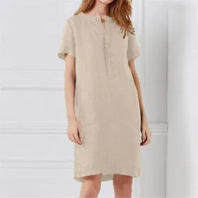 FashionSierra - Fashion Women Summer Solid O Neck Short Sleeve Sundress