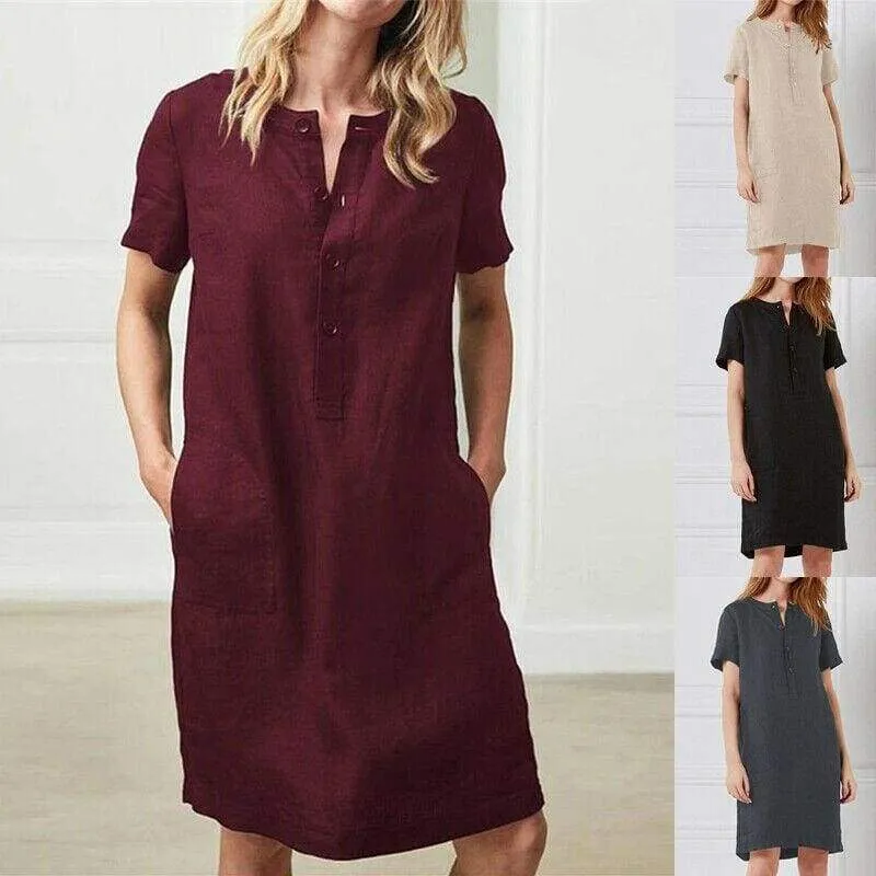 FashionSierra - Fashion Women Summer Solid O Neck Short Sleeve Sundress