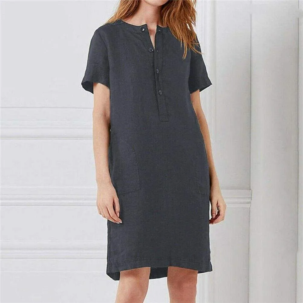 FashionSierra - Fashion Women Summer Solid O Neck Short Sleeve Sundress