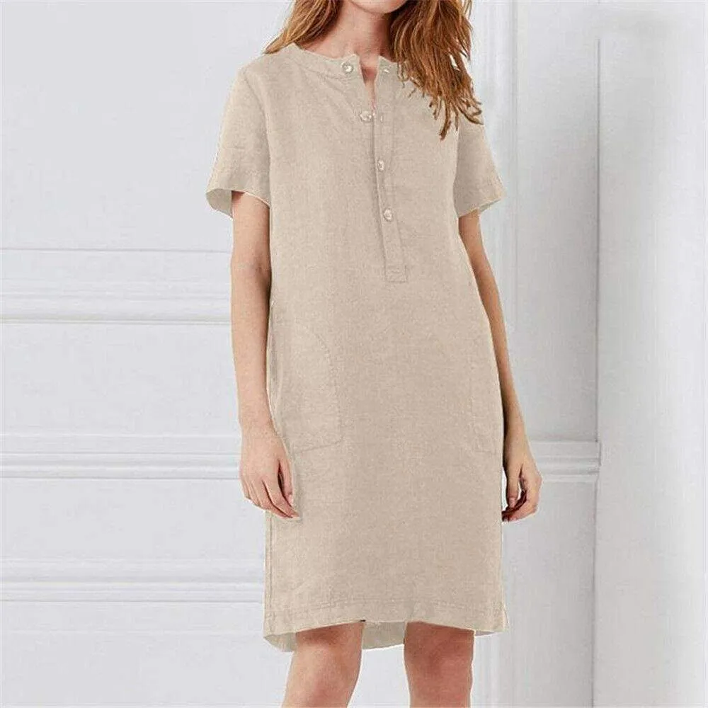 FashionSierra - Fashion Women Summer Solid O Neck Short Sleeve Sundress