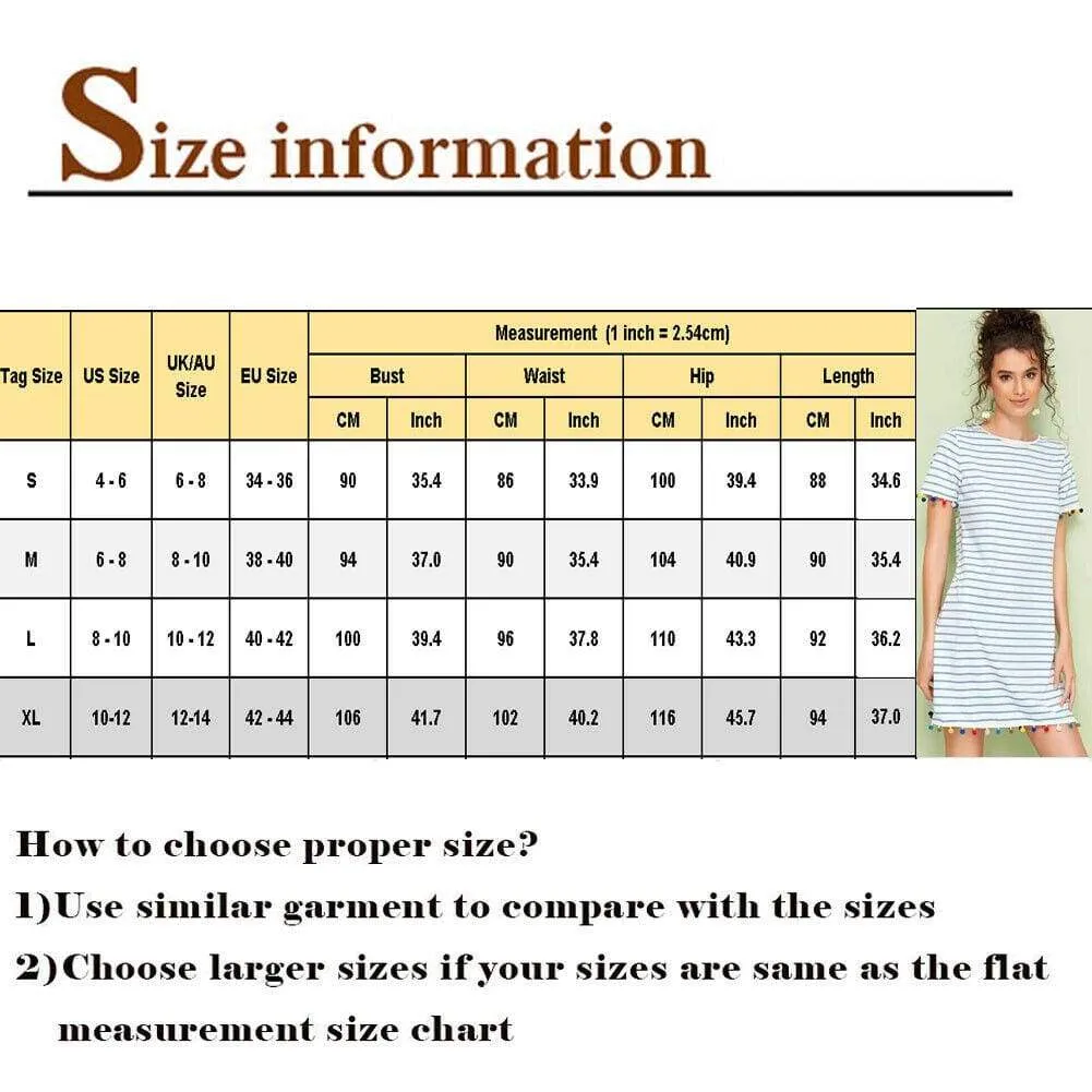 FashionSierra - New Women Short Sleeve Mini T-shirt Dress Summer Ladies Casual Round Neck Striped Tassel Loose Beach Sundress