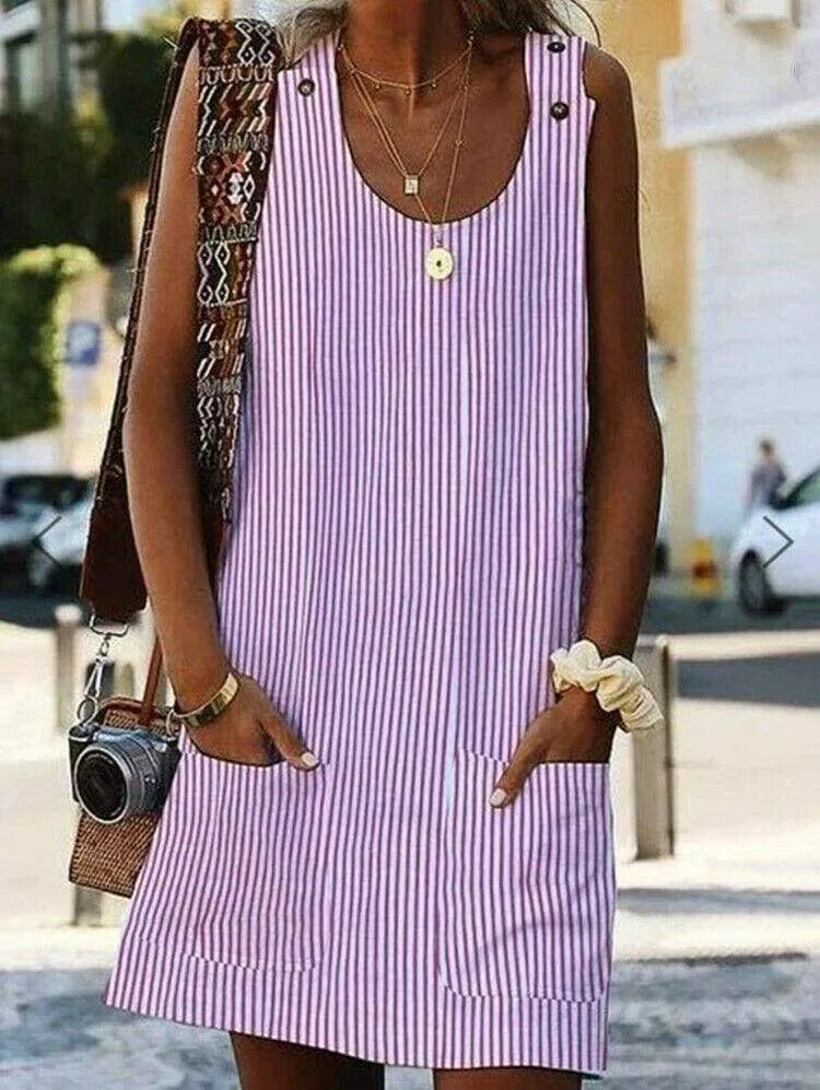 FashionSierra - Plus Size Women Boho Stripe Short Mini Dress