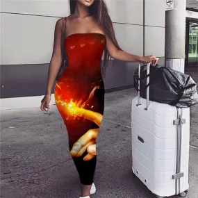 Flame Dress Women Light Bulb Sundress Hand Vestido Sexy Couple sleeveless