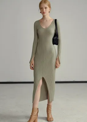FLARE SLEEVE SLIT DRESS