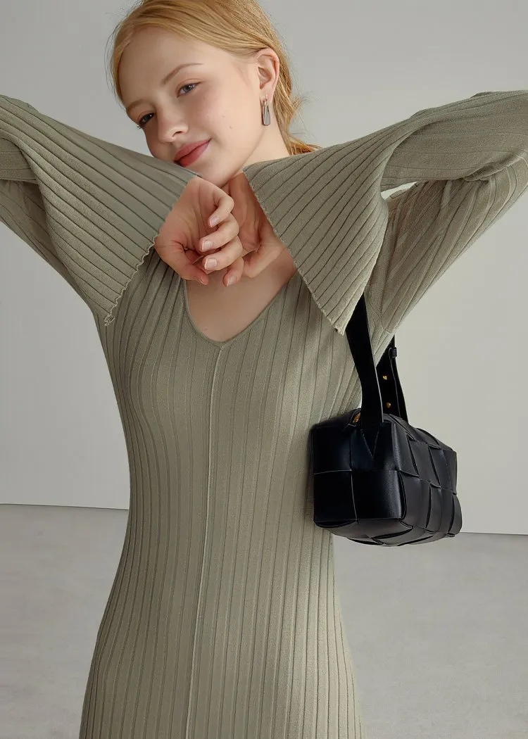 FLARE SLEEVE SLIT DRESS