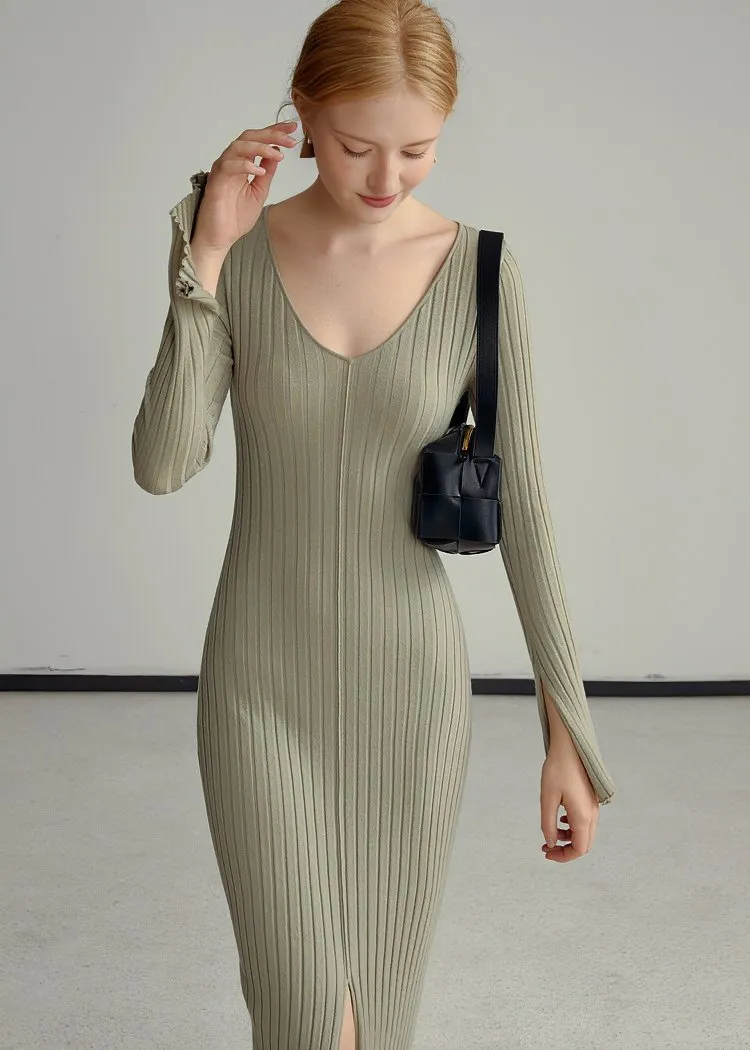 FLARE SLEEVE SLIT DRESS