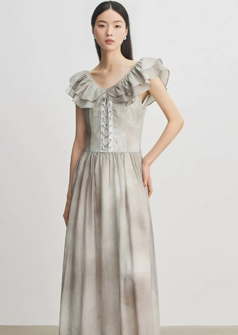 FRONT LACE-UP RUFFLE DRESS