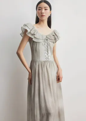 FRONT LACE-UP RUFFLE DRESS