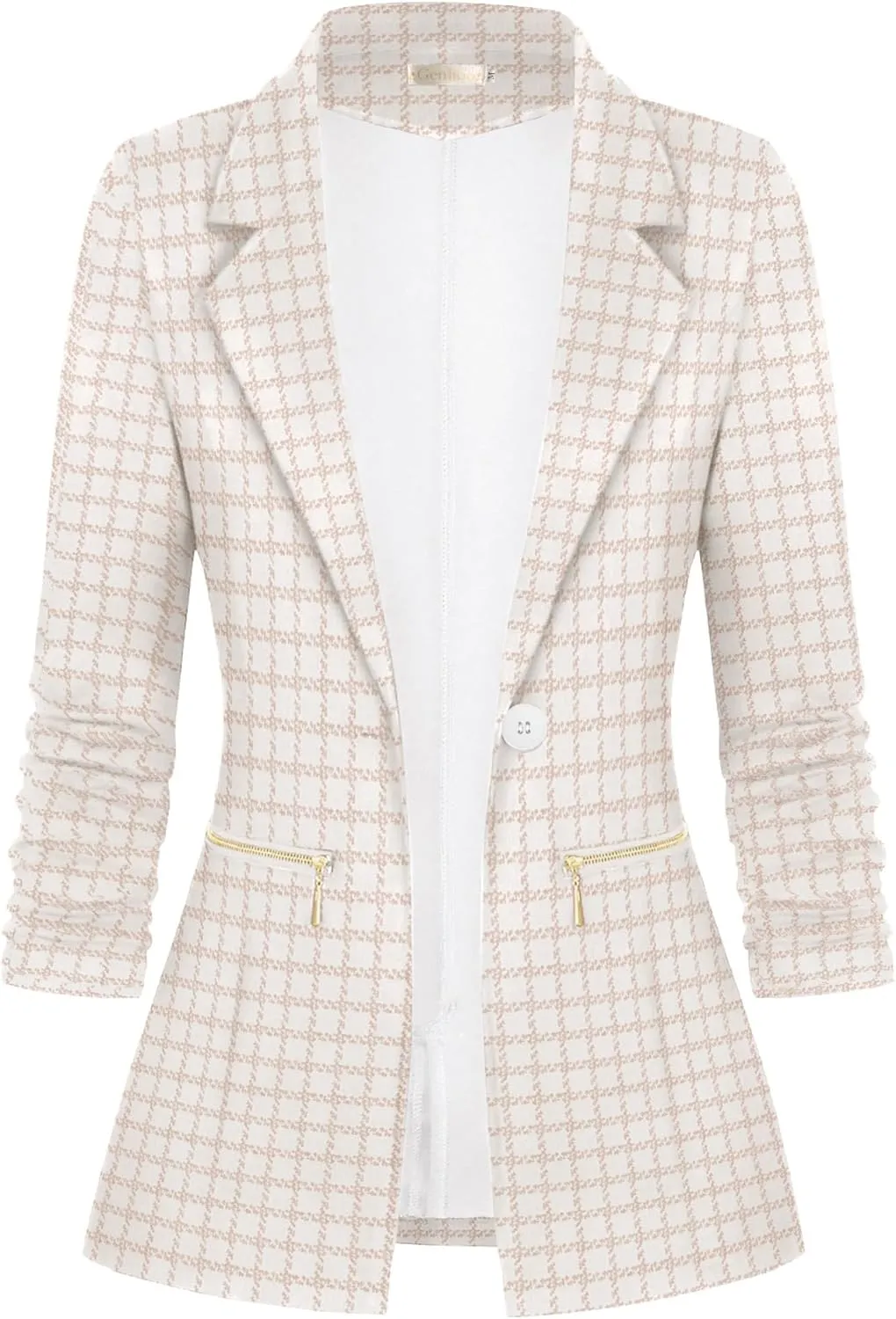 Genhoo Women's Long Sleeve Blazer Open Front Cardigan Jacket Work Office Blazer with Zipper Pockets S-3XL