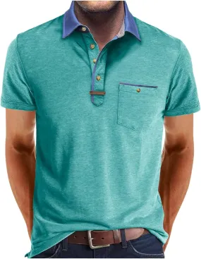 Golf Polos for Men Casual Shirts Classic Button Basic Short Sleeve Shirt Solid Tees Golf Stylish Tops with Pocket