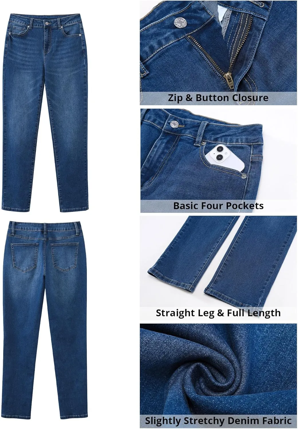 GRAPENT Straight Leg Jeans for Women High Waisted Trendy Slim Classic Stretchy Denim Work Trouser Jeans with Pockets