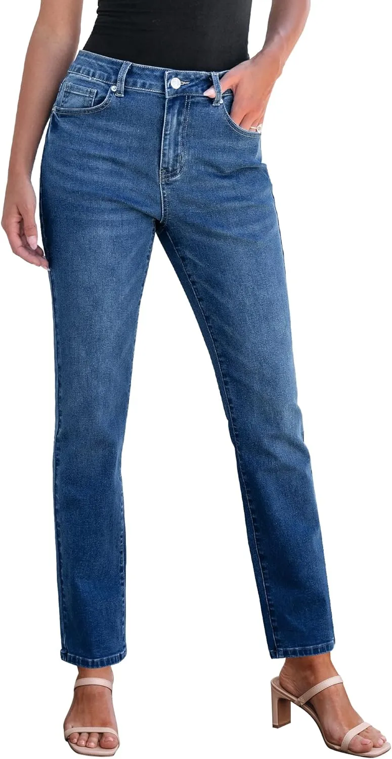 GRAPENT Straight Leg Jeans for Women High Waisted Trendy Slim Classic Stretchy Denim Work Trouser Jeans with Pockets