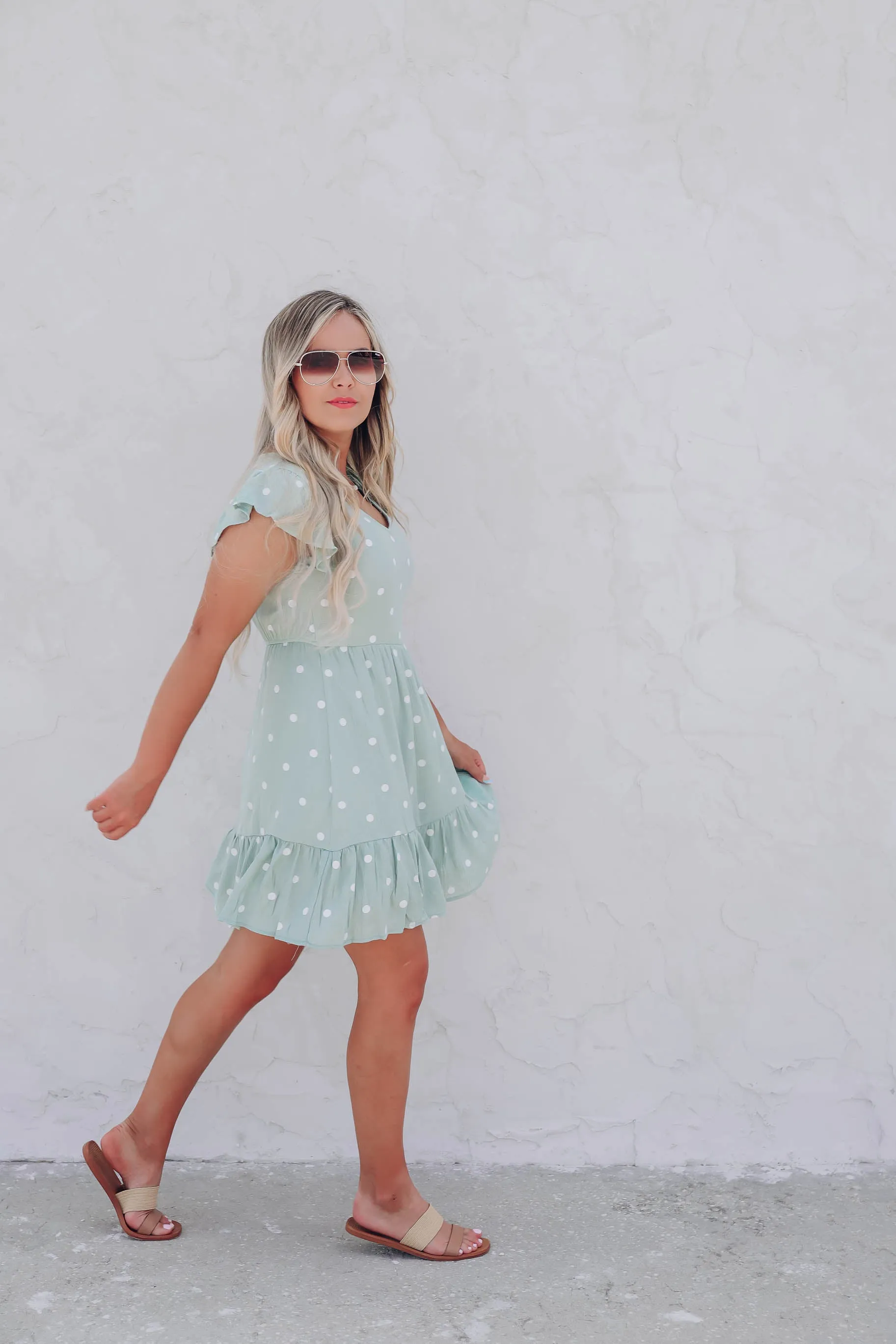 Herbal Mist Dot Print Sundress