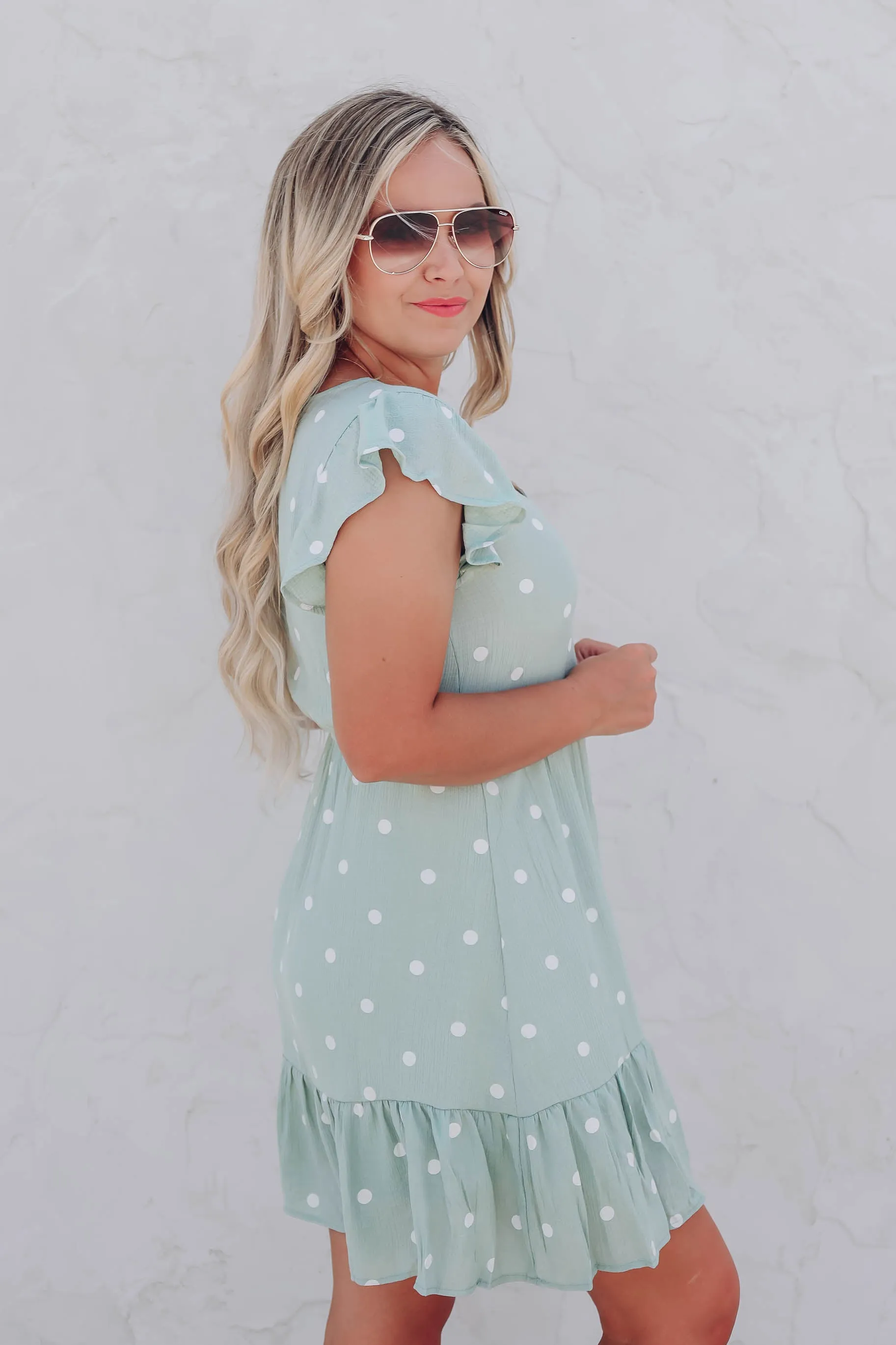 Herbal Mist Dot Print Sundress