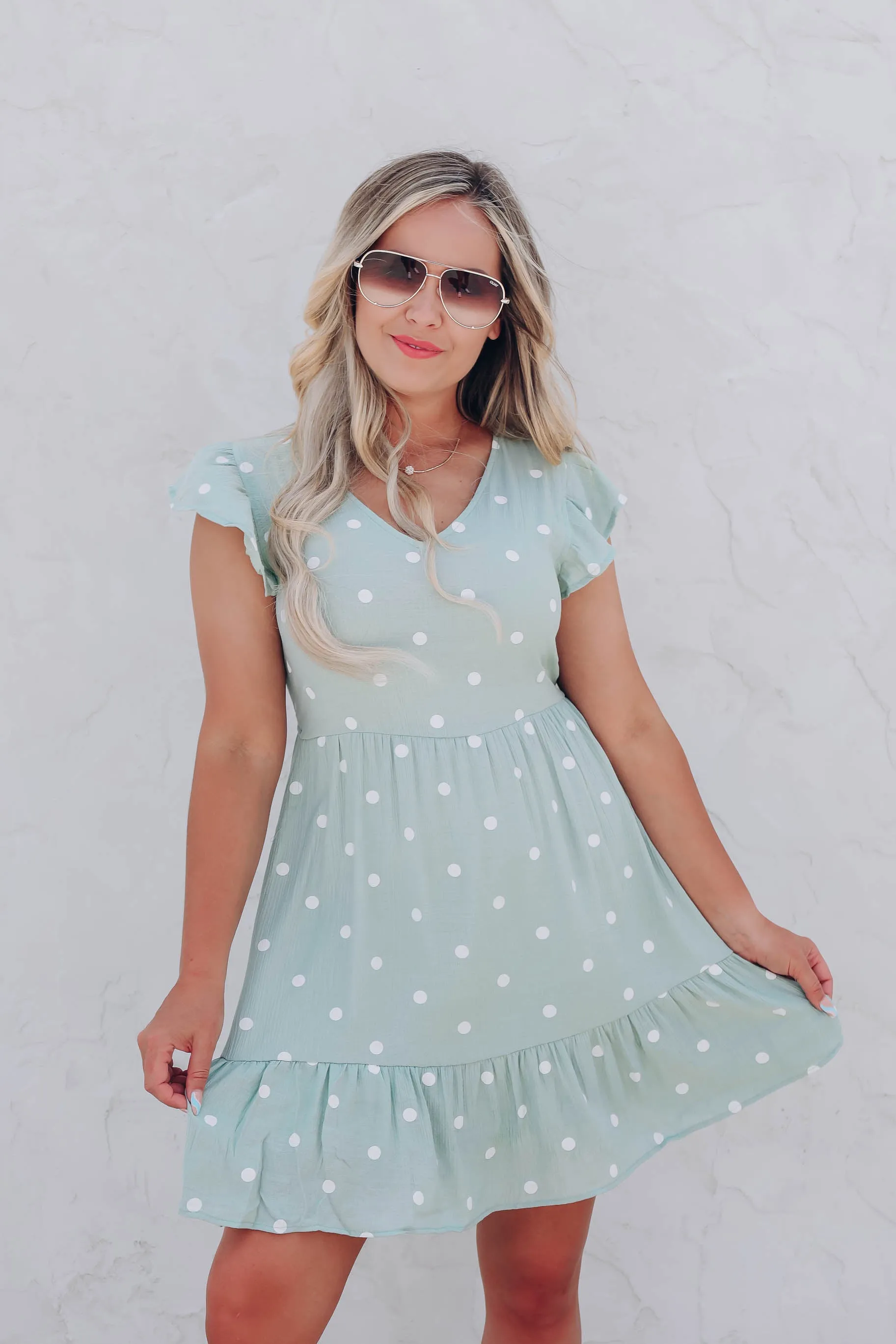 Herbal Mist Dot Print Sundress