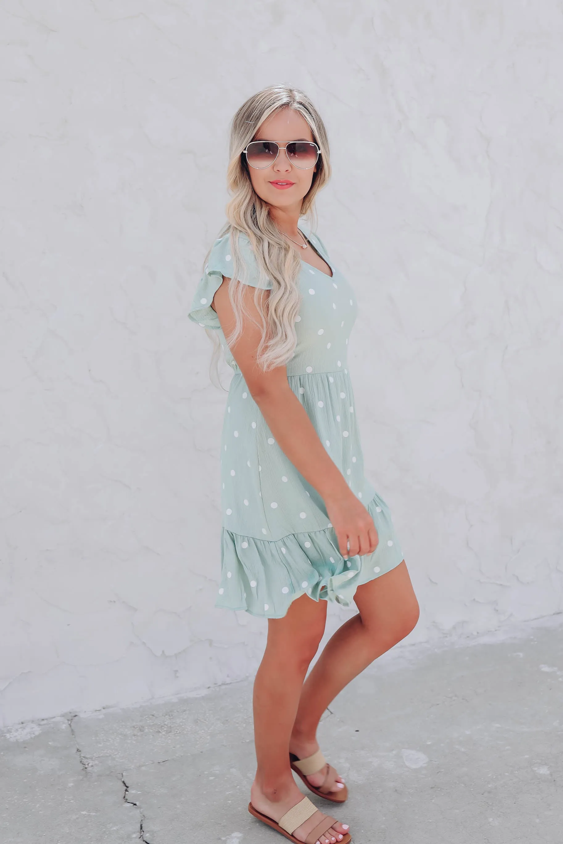 Herbal Mist Dot Print Sundress