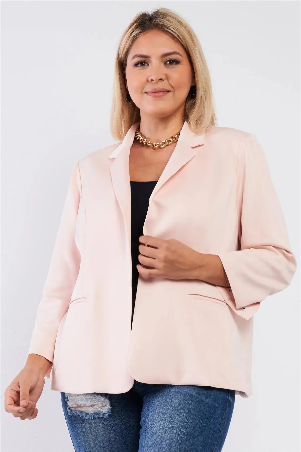 Junior Plus Light Blush Classic Open Front Blazer /1-2-1-1
