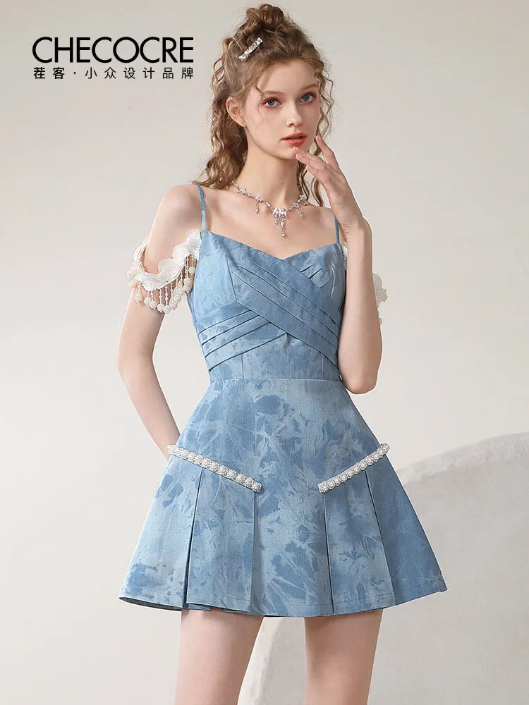 Lace Feminine Flower Silhouette Denim ponpon One-Piece